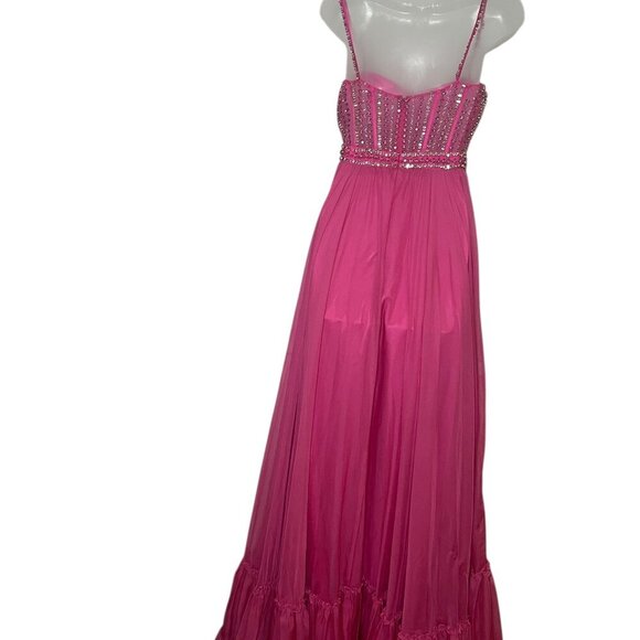 Mac Duggal Hot Pink Gem Corset Ruffle Gown Size 2 NWT Style 68464 Sample - Picture 5 of 9